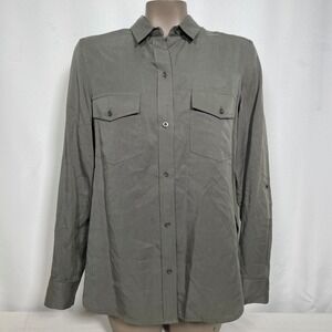 Theory Olive Green Tencel Rolled Sleeve Button Down Utility Shirt Women's SMALL